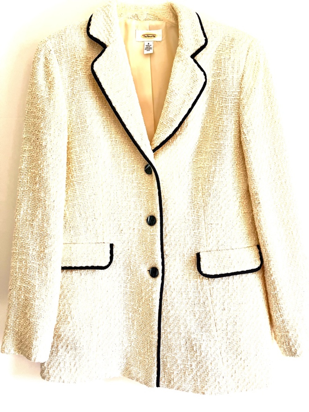 Talbots Cream Blazer Black Piping Trim Suit 8 Blazer Pencil Skirt Tween Jacket